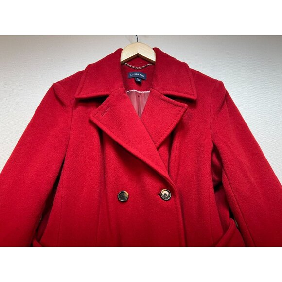 Lands' End Womens Wool Double Breasted Peacoat Long Sleeve Size 16P Red Tie Belt - Picture 5 of 11
